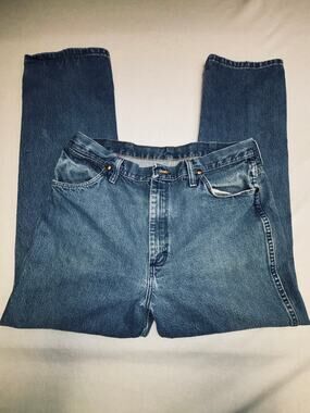 Wrangler Men's Jeans Blue Denim Straight Leg Workwear 36x30 Cotton